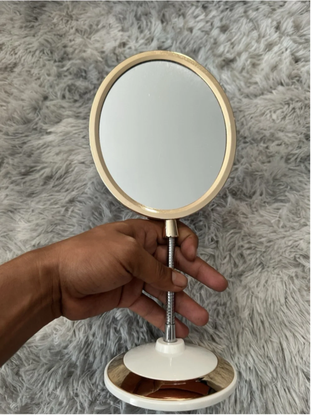 Round Tabletop Make-up Vanity Mirror Adjustable Metal Gold/White Modern 15 in